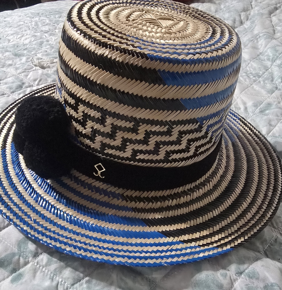 Venezuelan Black & Blue Colorful Pom Pom Hat